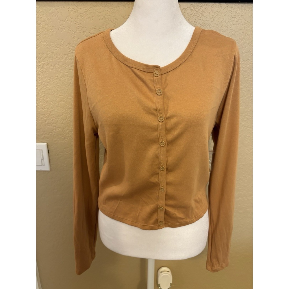 Sugar‎ Moon Long Sleeve Cropped Button Cardigan Top, Large, Lightweight